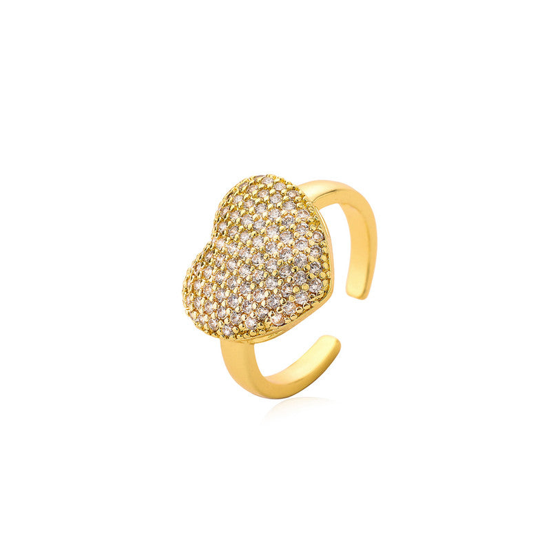 Elegant Crystal Heart Gold Ring for Women