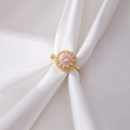 Gold-Plated Pink Crystal Sunburst Ring