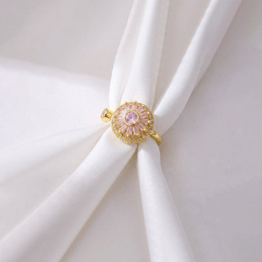 Gold-Plated Pink Crystal Sunburst Ring