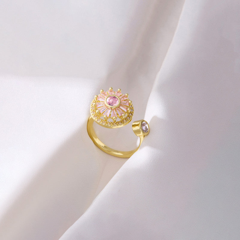 Gold-Plated Pink Crystal Sunburst Ring