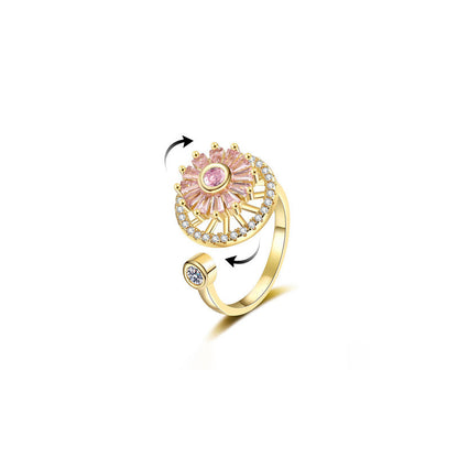 Gold-Plated Pink Crystal Sunburst Ring