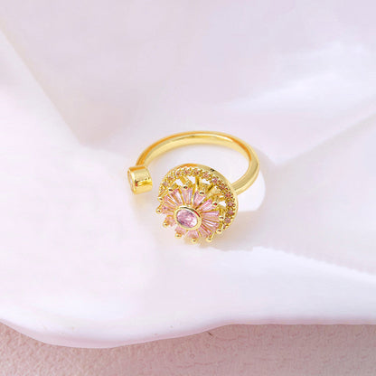 Gold-Plated Pink Crystal Sunburst Ring