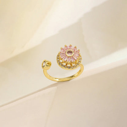 Gold-Plated Pink Crystal Sunburst Ring
