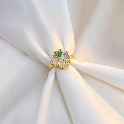 Gold-Plated Crystal Four Leaf Clover Ring