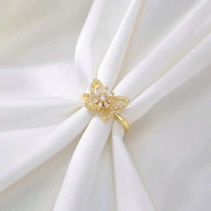 Gold-Plated Crystal Butterfly Ring