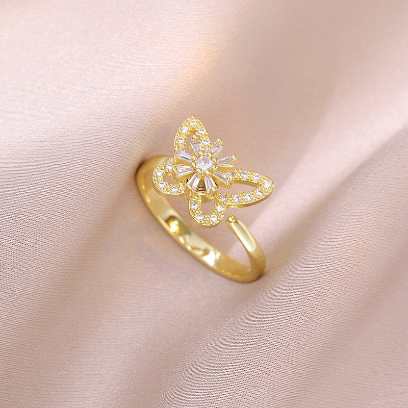 Gold-Plated Crystal Butterfly Ring