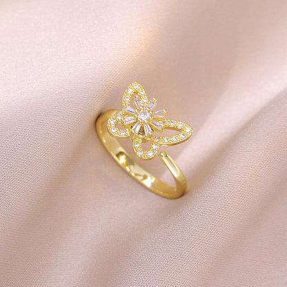 Gold-Plated Crystal Butterfly Ring