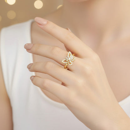 Gold-Plated Crystal Butterfly Ring