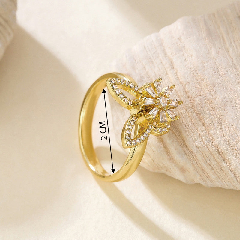 Gold-Plated Crystal Butterfly Ring