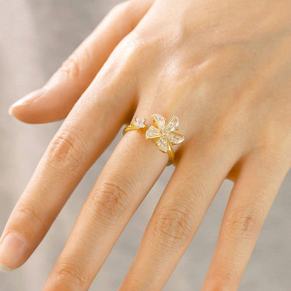 Gold-Plated Crystal Flower Ring with Star Accent