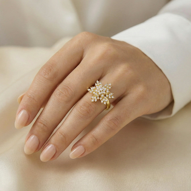 Gold Crystal Flower Cluster Ring