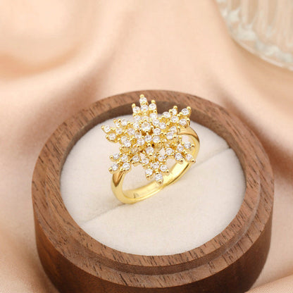 Gold Crystal Flower Cluster Ring