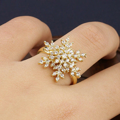 Gold Crystal Flower Cluster Ring