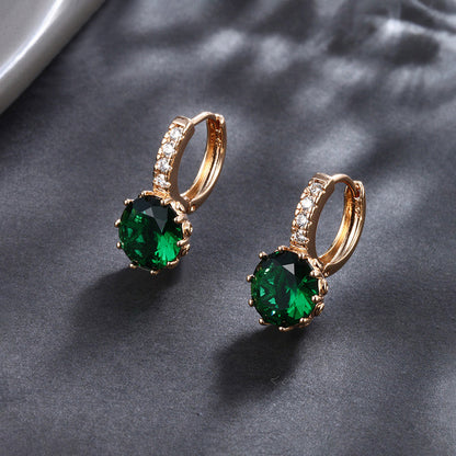 Emerald Green CZ Drop Huggie Earrings – Elegant Luxe Style