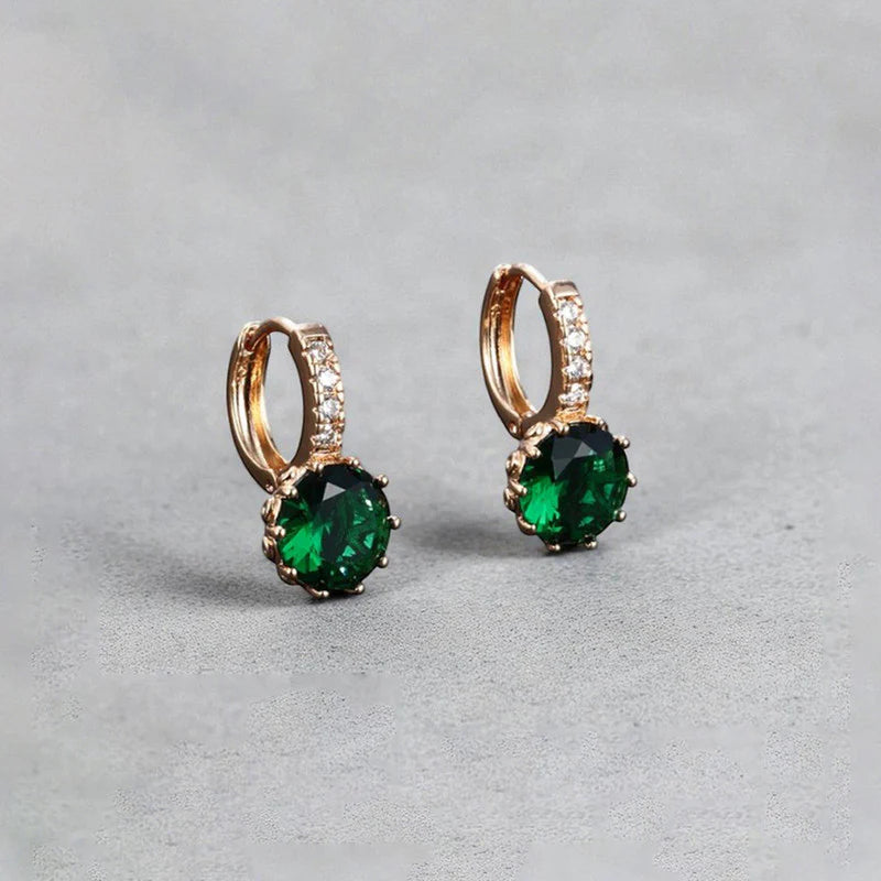 Emerald Green CZ Drop Huggie Earrings – Elegant Luxe Style