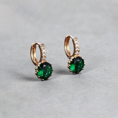 Emerald Green CZ Drop Huggie Earrings – Elegant Luxe Style