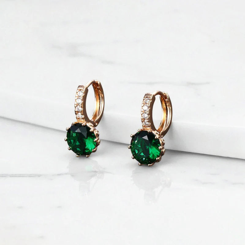 Emerald Green CZ Drop Huggie Earrings – Elegant Luxe Style