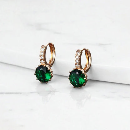 Emerald Green CZ Drop Huggie Earrings – Elegant Luxe Style