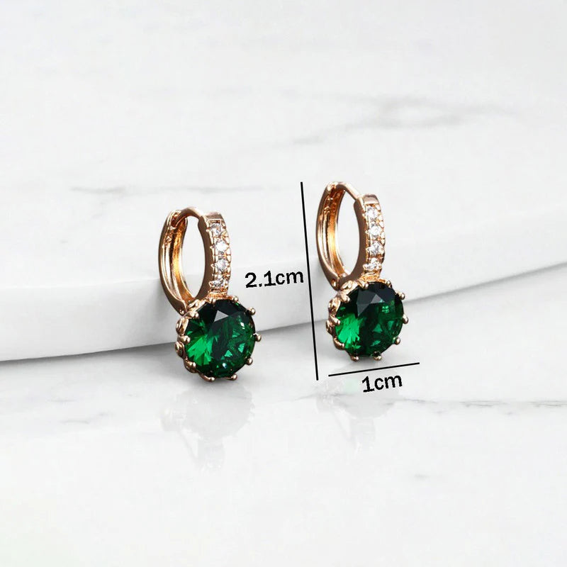 Emerald Green CZ Drop Huggie Earrings – Elegant Luxe Style