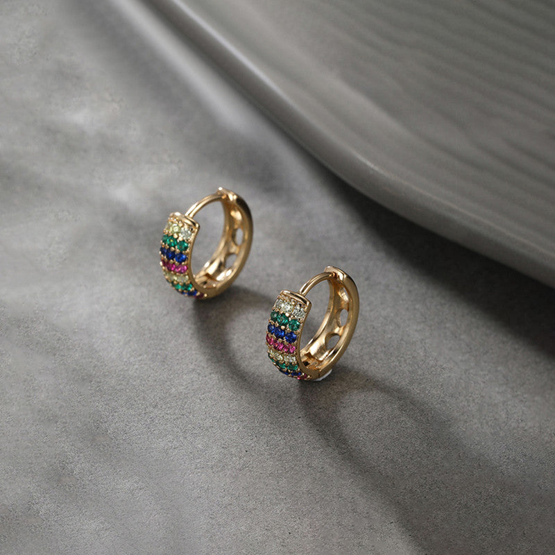 Rainbow CZ Huggie Hoop Earrings – Minimal Luxe Style