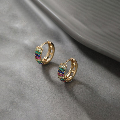 Rainbow CZ Huggie Hoop Earrings – Minimal Luxe Style