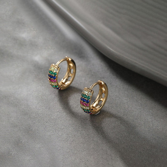 Rainbow CZ Huggie Hoop Earrings – Minimal Luxe Style