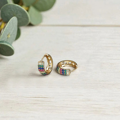 Rainbow CZ Huggie Hoop Earrings – Minimal Luxe Style