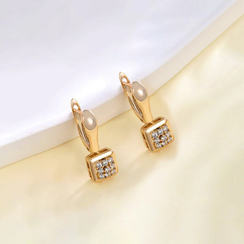 Gold-Plated Crystal Cube Drop Hoop Earrings