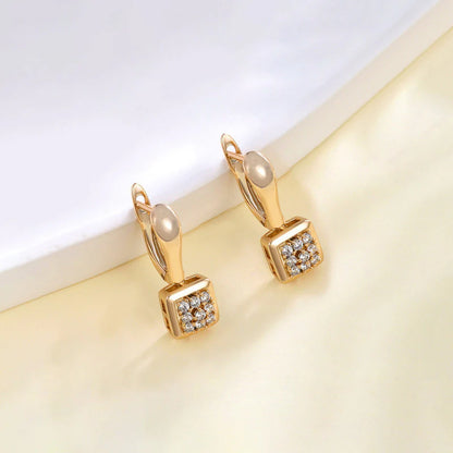 Gold-Plated Crystal Cube Drop Hoop Earrings