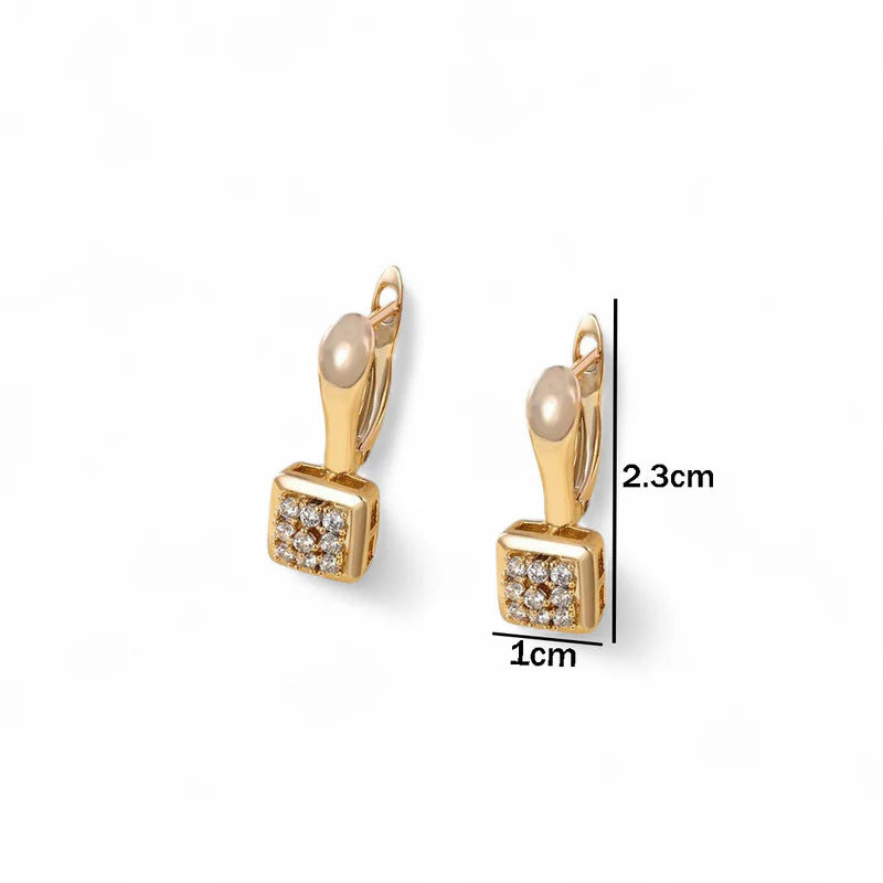 Gold-Plated Crystal Cube Drop Hoop Earrings