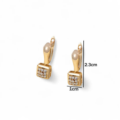 Gold-Plated Crystal Cube Drop Hoop Earrings