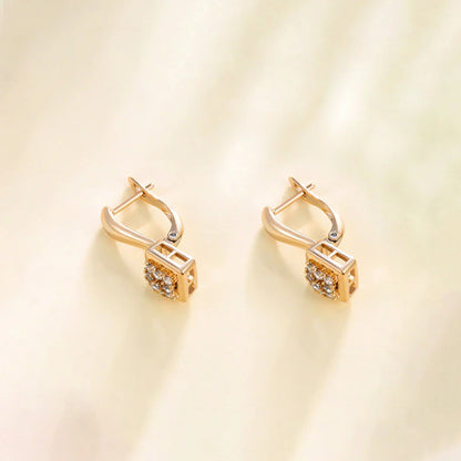 Gold-Plated Crystal Cube Drop Hoop Earrings