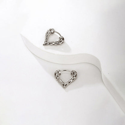 Textured Heart Frame Stud Earrings – Minimal Chic