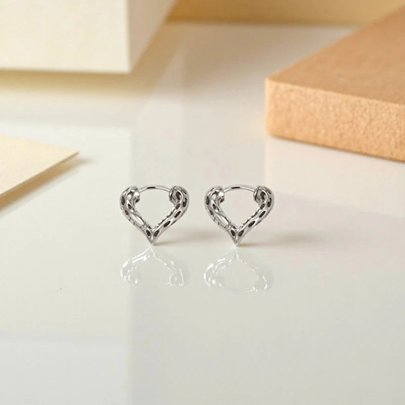 Textured Heart Frame Stud Earrings – Minimal Chic