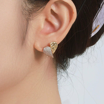 Dual Tone Textured Heart Stud Earrings – Elegant Statement