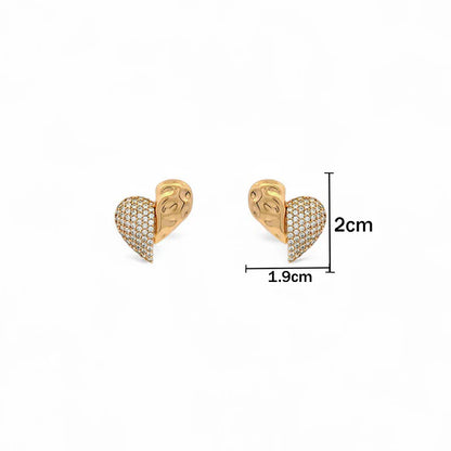Dual Tone Textured Heart Stud Earrings – Elegant Statement
