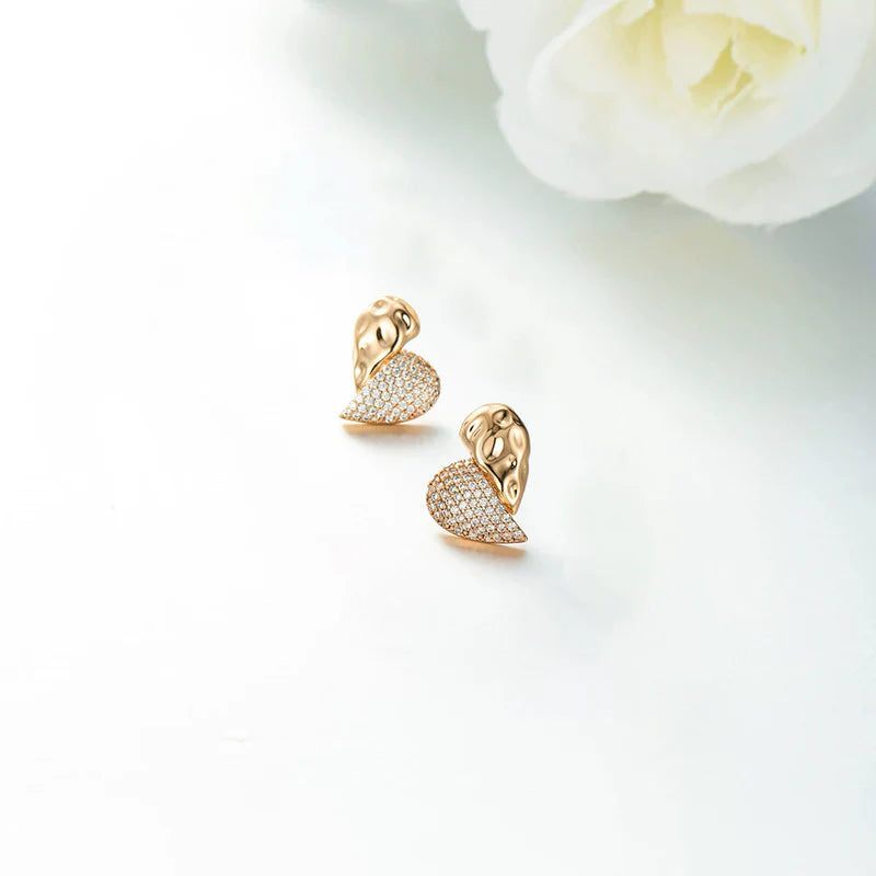 Dual Tone Textured Heart Stud Earrings – Elegant Statement