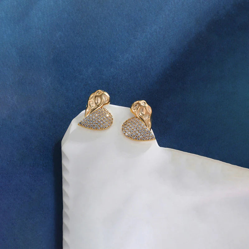 Dual Tone Textured Heart Stud Earrings – Elegant Statement