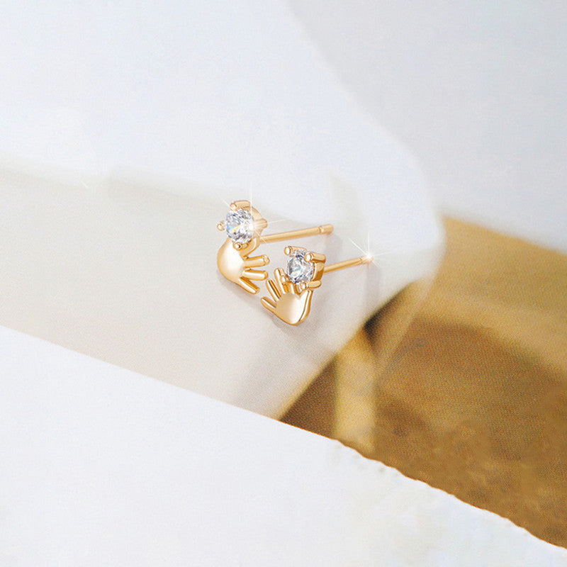 Minimal Hand Motif Stud Earrings with CZ Stone – Cute Chic Style