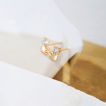 Minimal Hand Motif Stud Earrings with CZ Stone – Cute Chic Style