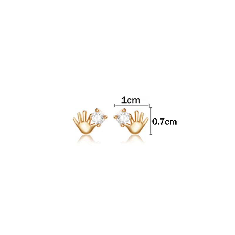 Minimal Hand Motif Stud Earrings with CZ Stone – Cute Chic Style