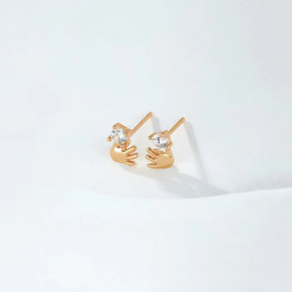 Minimal Hand Motif Stud Earrings with CZ Stone – Cute Chic Style