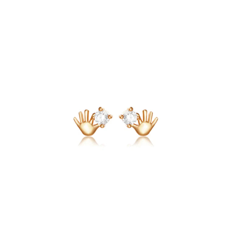 Minimal Hand Motif Stud Earrings with CZ Stone – Cute Chic Style