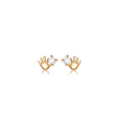 Minimal Hand Motif Stud Earrings with CZ Stone – Cute Chic Style