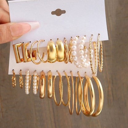 Gold Plated Contemporary Pack of 12 Hoop Earrings Combo for Women