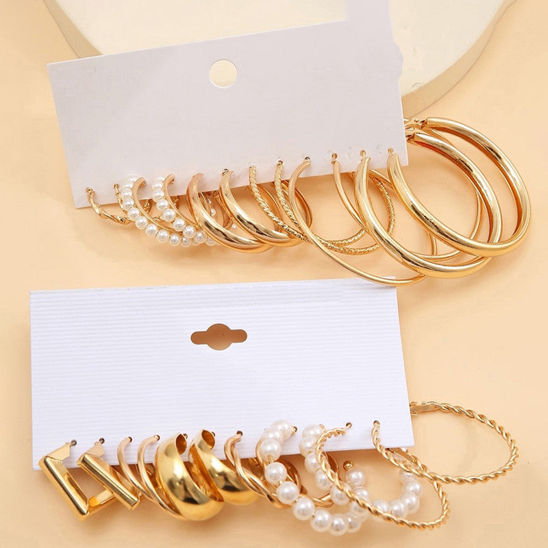 Gold Plated Contemporary Pack of 12 Hoop Earrings Combo for Women