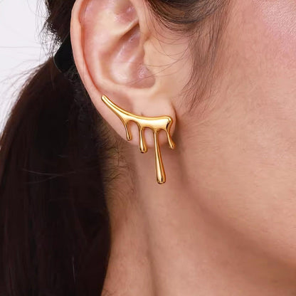 Gold Plated Abstract Drip Design Stud Earrings for Women