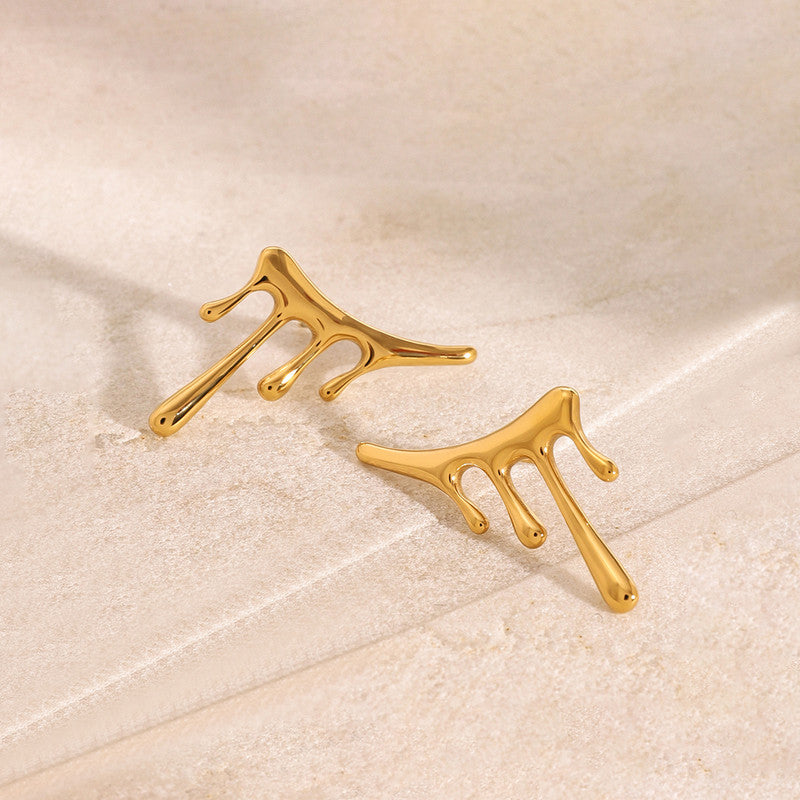Gold Plated Abstract Drip Design Stud Earrings for Women