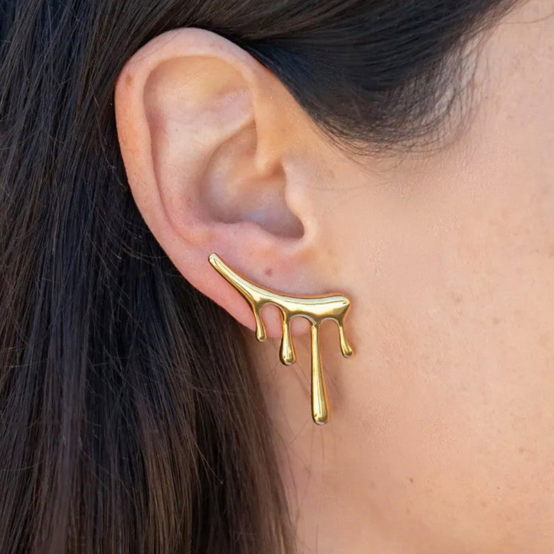 Gold Plated Abstract Drip Design Stud Earrings for Women