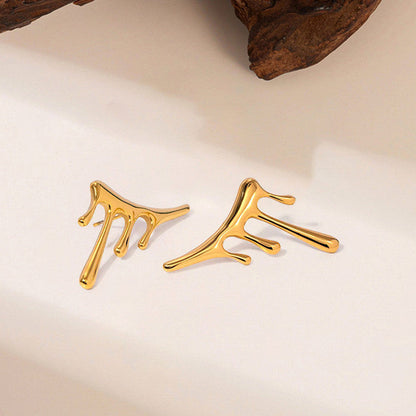 Gold Plated Abstract Drip Design Stud Earrings for Women